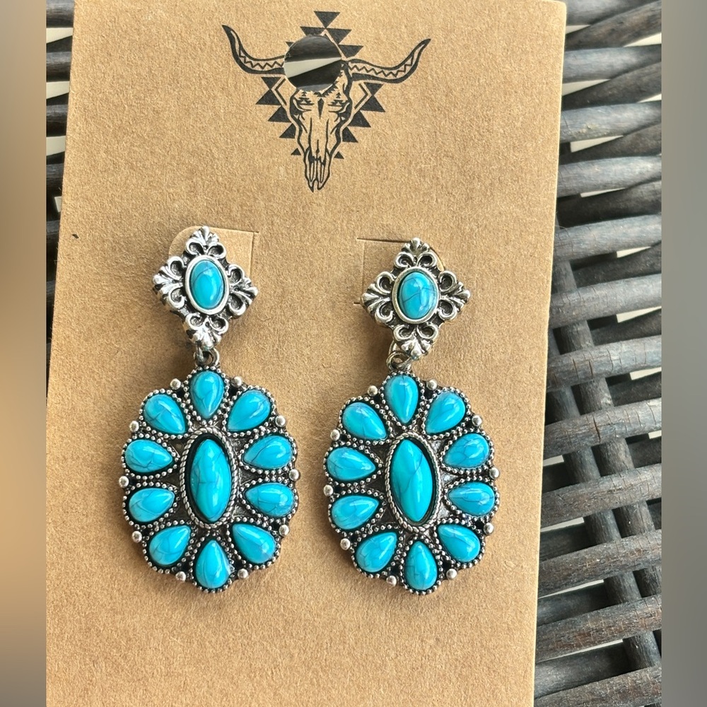 Turquoise Teardrop Cluster Dangle Earrings - Women Jewelry